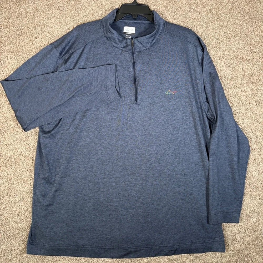 Greg Norman Mens XXL Quarter Zip Pullover Heather‎ Navy Blue Shark Logo Golf
